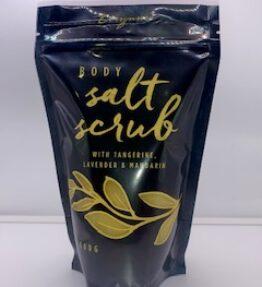 Body Salt Scrub with Salt, Tangerine, Lavender and Mandarin Essential Oils 500g Satchel